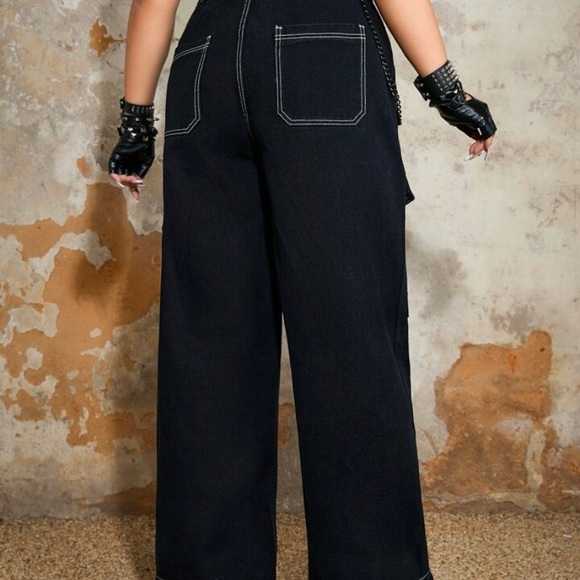 ROMWE GRUNGE PUNK BLACK JEANS SIZE MEDIUM - Picture 2 of 3